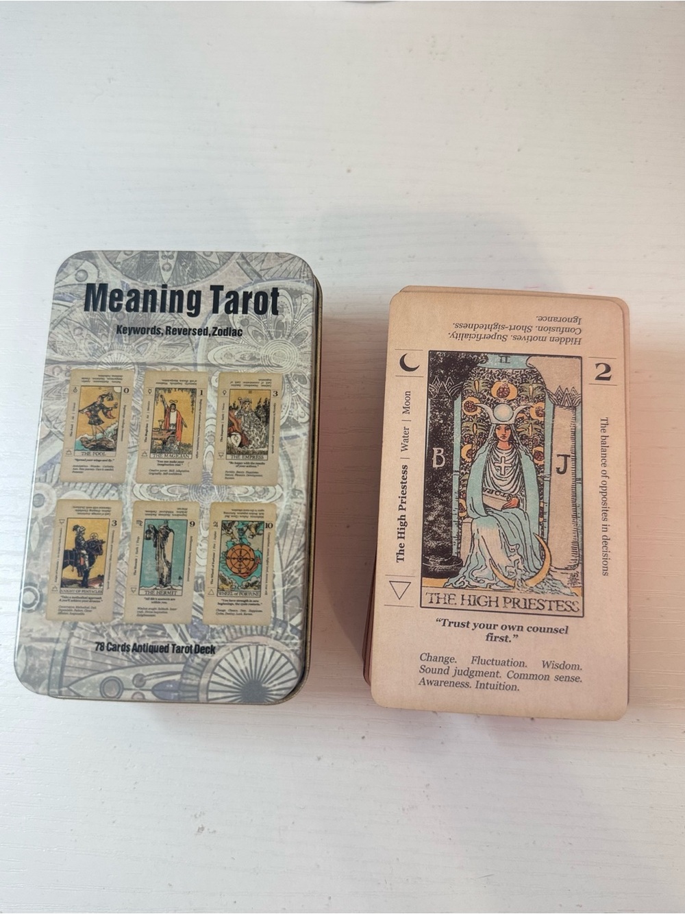 Meaning Tarot Card Deck - Beige Illustrated Tin Set